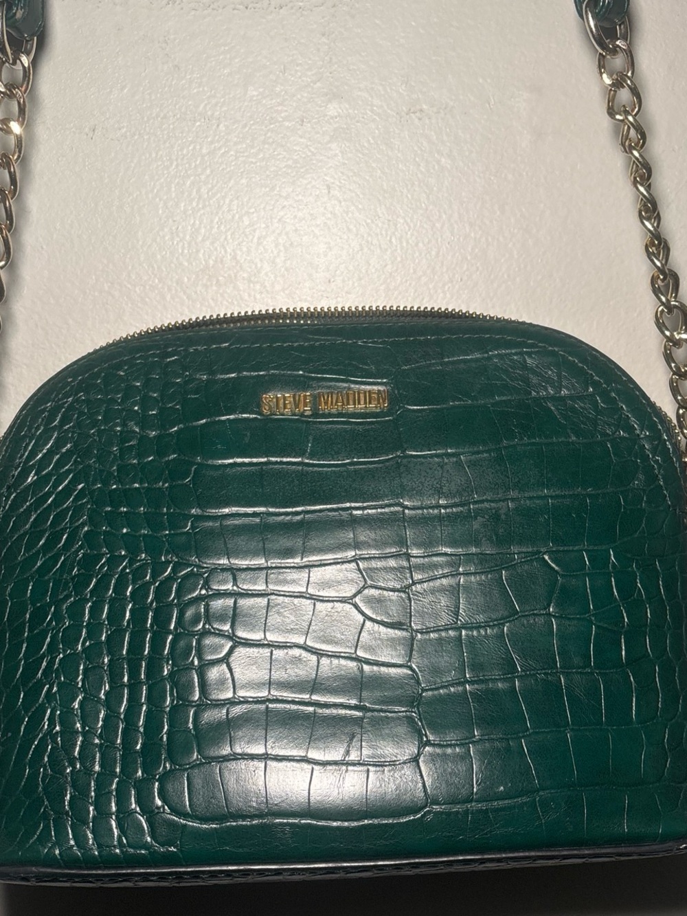 Steve Madden Green Croc-Embossed Gold Chain Crossbody Bag